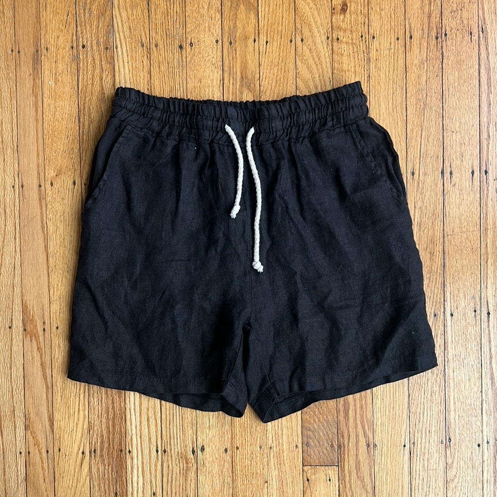 Polonio Black 100% Linen Shorts